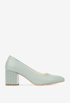 Pantofi dama verzi din piele naturala cu model pe toc