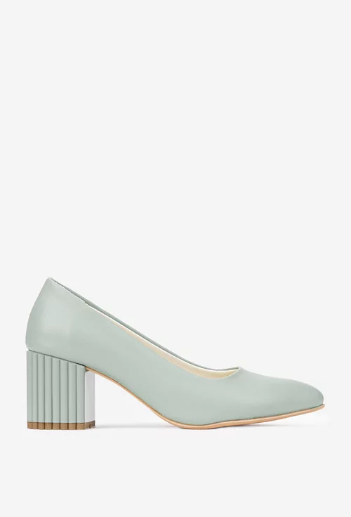 Pantofi dama verzi din piele naturala cu model pe toc