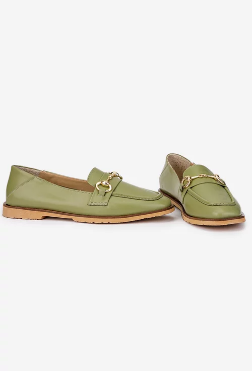 Pantofi dama verzi din piele naturala cu ornament