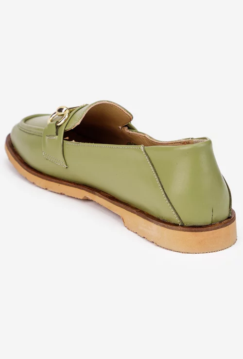 Pantofi dama verzi din piele naturala cu ornament