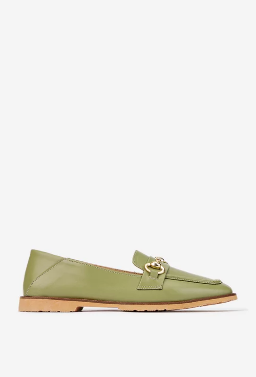 Pantofi dama verzi din piele naturala cu ornament