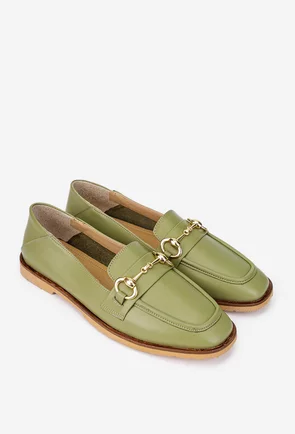 Pantofi dama verzi din piele naturala cu ornament