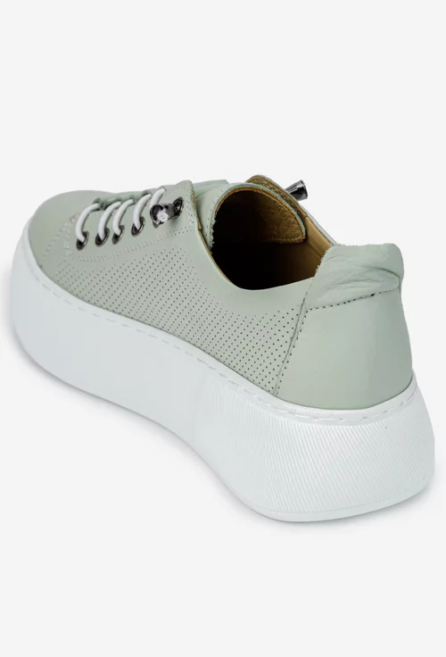 Pantofi dama verzi din piele naturala cu siret elastic