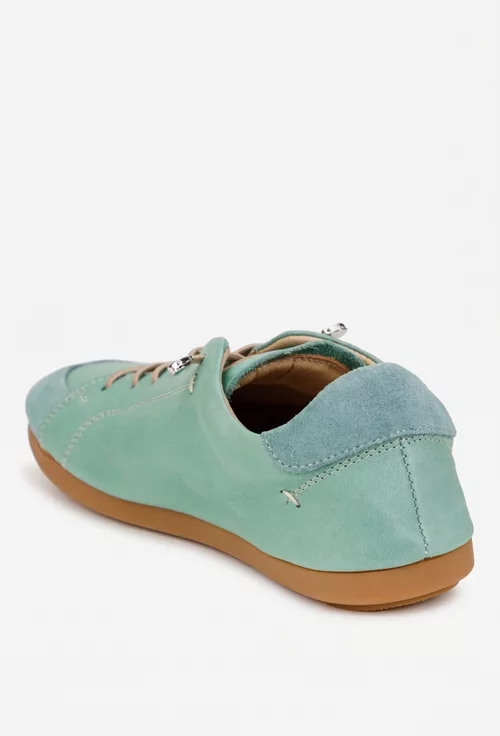 Pantofi dama verzi din piele naturala cu siret elastic picture - 3