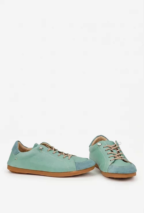 Pantofi dama verzi din piele naturala cu siret elastic picture - 5