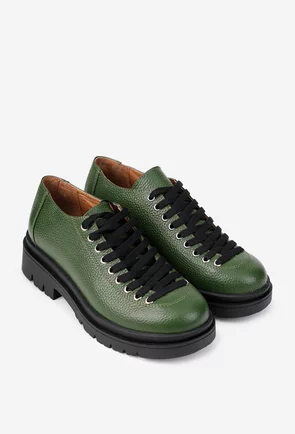 Pantofi dama verzi din piele texturata