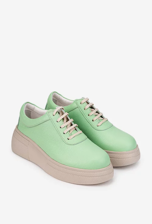 Pantofi dama verzi din piele texturata