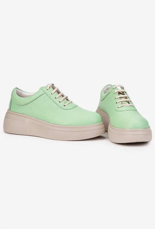 Pantofi dama verzi din piele texturata