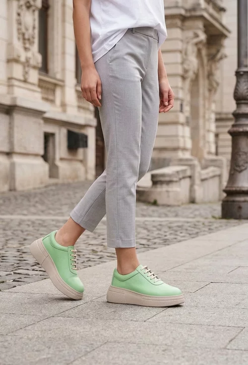 Pantofi dama verzi din piele texturata