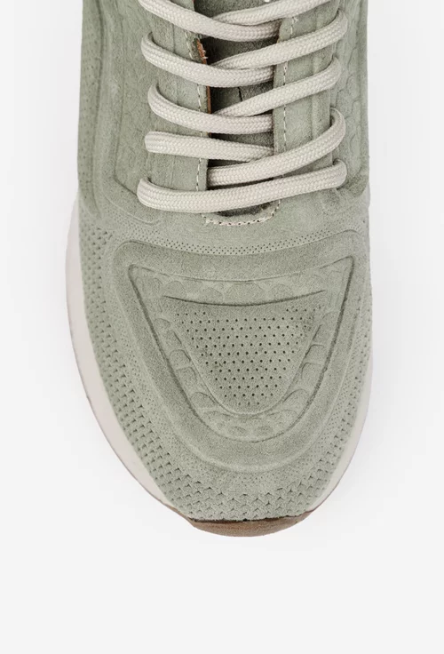 Pantofi dama verzi NUR din piele intoarsa cu model perforat dublat