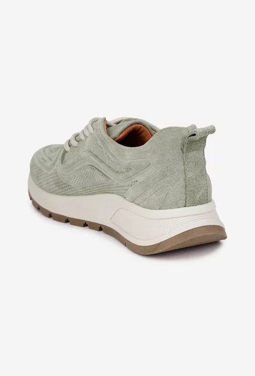 Pantofi dama verzi NUR din piele intoarsa cu model perforat dublat