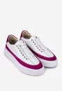 Pantofi din piele alba cu detaliu fuchsia