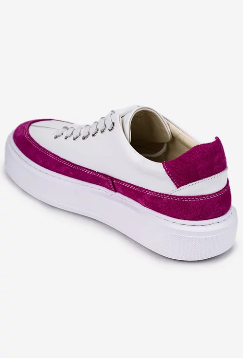 Pantofi din piele alba cu detaliu fuchsia