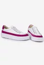 Pantofi din piele alba cu detaliu fuchsia