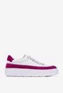 Pantofi din piele alba cu detaliu fuchsia