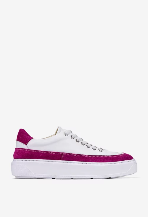 Pantofi din piele alba cu detaliu fuchsia
