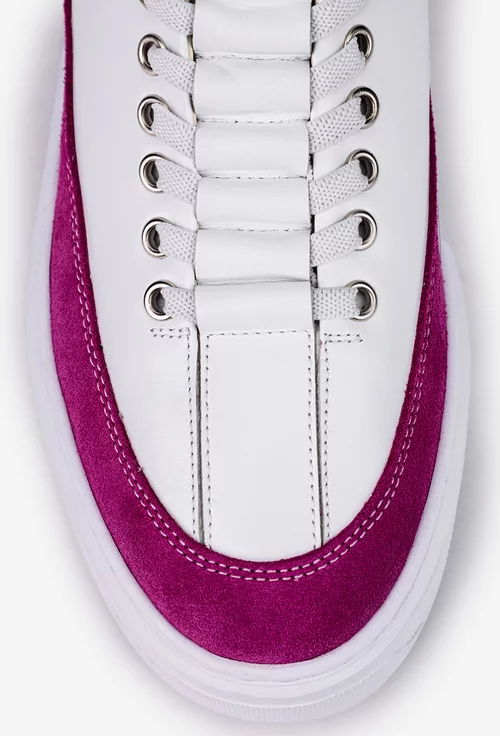 Pantofi din piele alba cu detaliu fuchsia