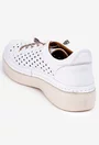 Pantofi din piele alba cu siret elastic si perforatii