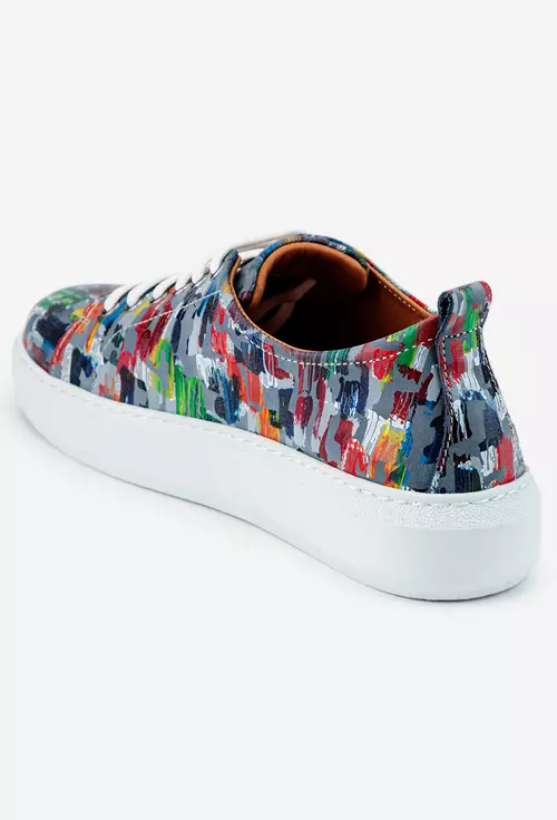 Pantofi din piele albastra cu imprimeu multicolor
