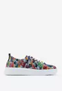 Pantofi din piele albastra cu imprimeu multicolor
