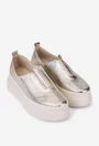 Pantofi dama din piele aurie cu model perforat
