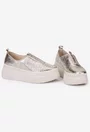 Pantofi dama din piele aurie cu model perforat