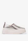Pantofi dama din piele aurie cu model perforat