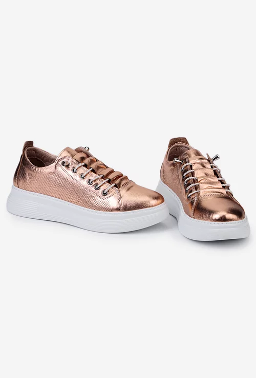 Pantofi din piele aurie cu siret elastic