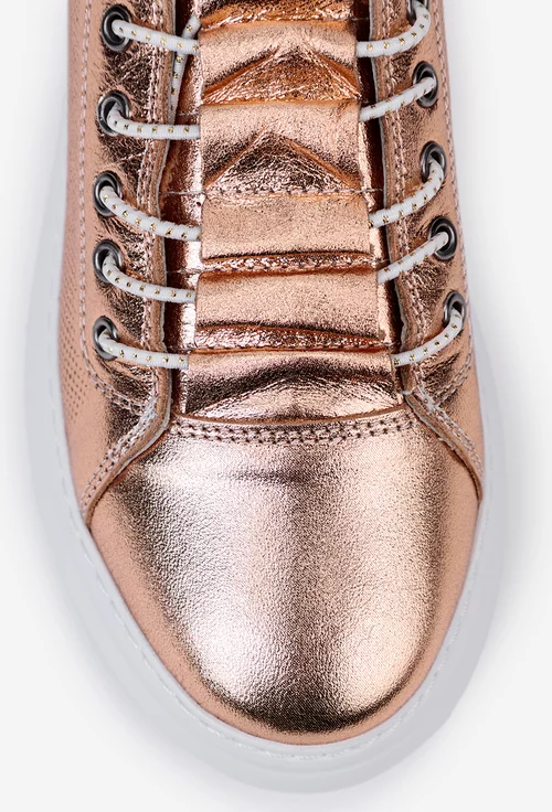 Pantofi din piele aurie cu siret elastic