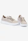 Pantofi din piele intoarsa bej cu siret elastic