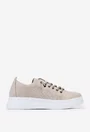Pantofi din piele intoarsa bej cu siret elastic