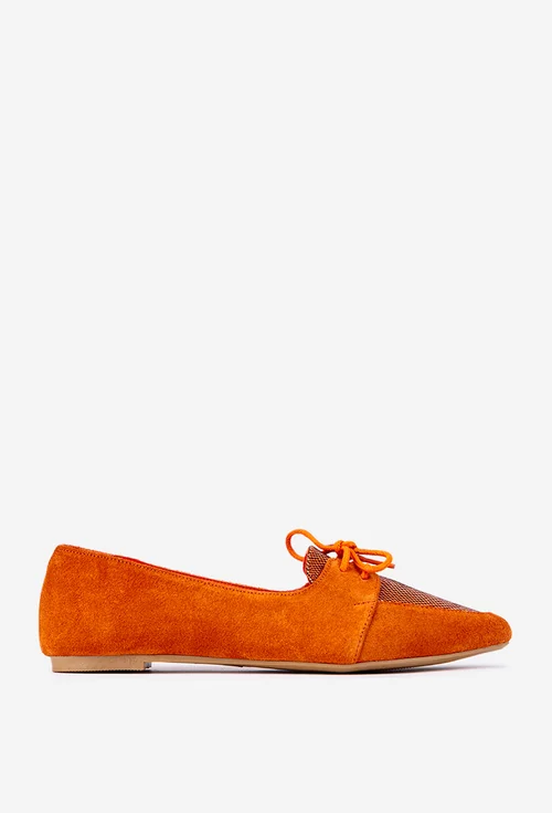 Pantofi din piele intoarsa portocalie cu siret
