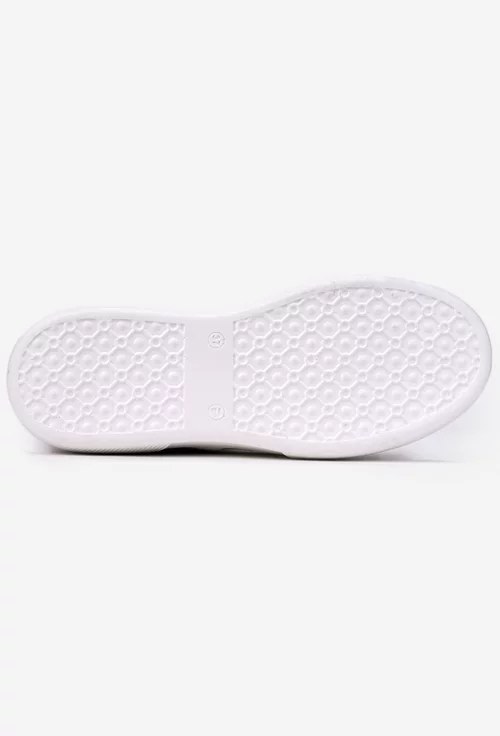 Pantofi din piele naturala alba cu detalii gri