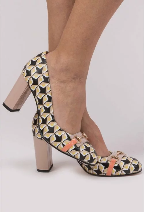 Pantofi din piele naturala cu imprimeu geometric colorat Gloria