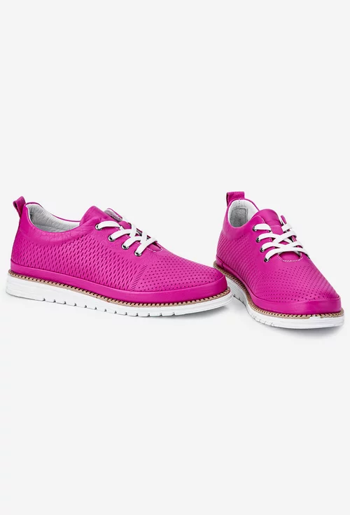 Pantofi din piele naturala fuchsia cu siret