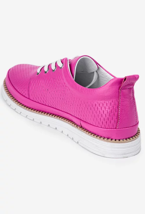 Pantofi din piele naturala fuchsia cu siret