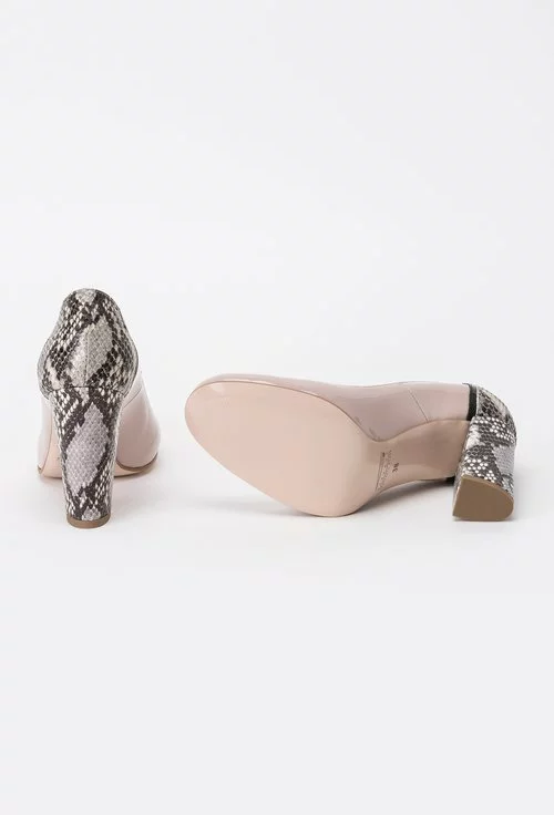 Pantofi nude cu imprimeu tip piele de soparla alb-negru din piele naturala Juno