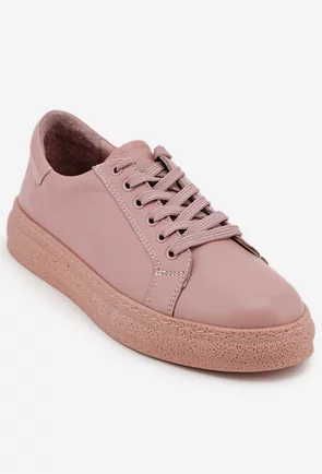 Pantofi din piele naturala roz trandafiriu cu siret