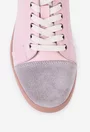 Pantofi din piele roz pudra cu detaliu gri