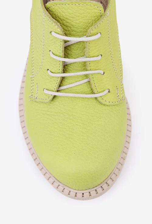 Pantofi din piele texturata verde deschis cu siret