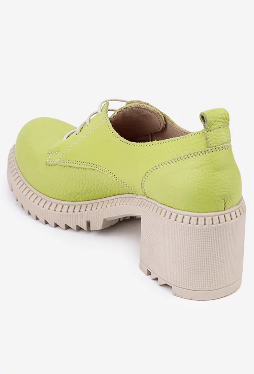 Pantofi din piele texturata verde deschis cu siret