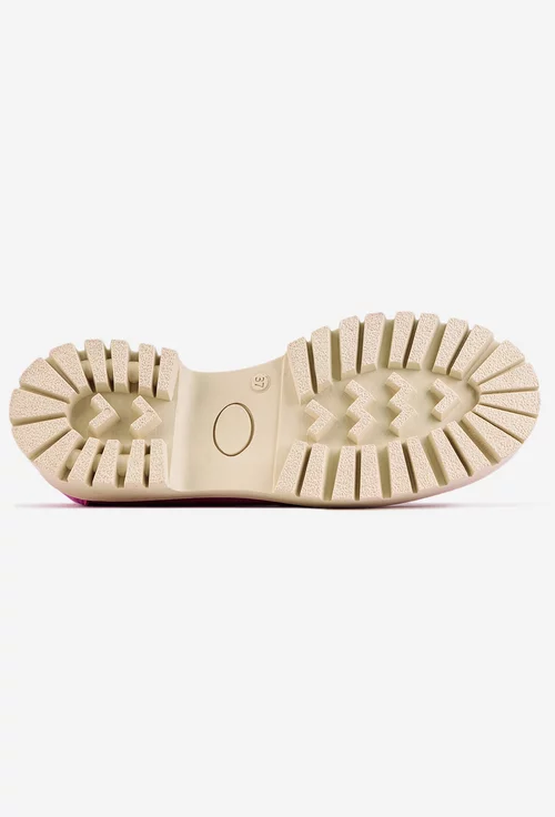 Pantofi fuchsia din piele cu siret si talpa bej