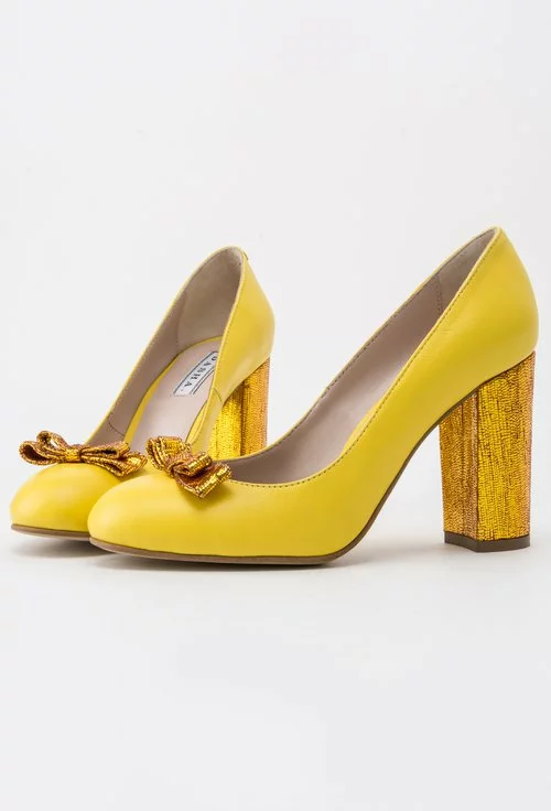 Pantofi galben cu auriu din piele naturala Venise