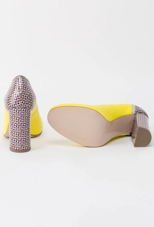 Pantofi galben-neon din piele naturala cu imprimeu colorat Julia