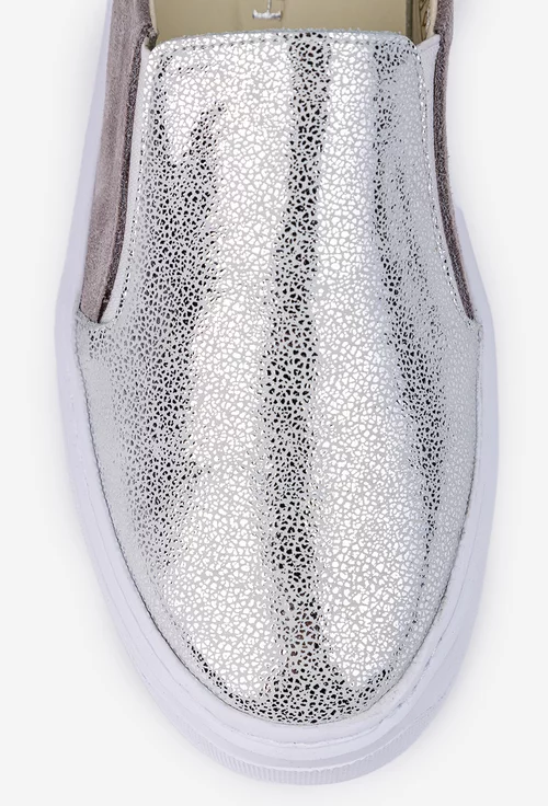Pantofi gri cu argintiu din piele cu elastic