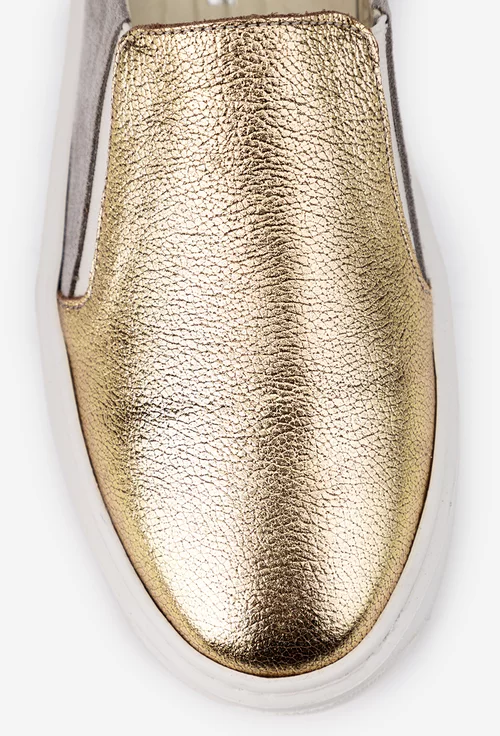 Pantofi gri cu auriu din piele cu elastic
