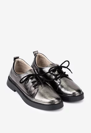 Pantofi kaki din piele stralucitoare cu talpa neagra