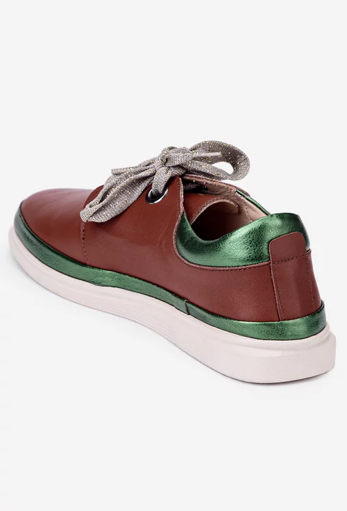 Pantofi maro cu verde din piele naturala