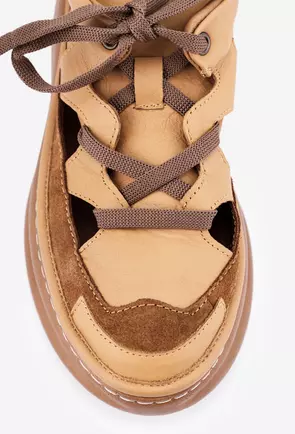 Pantofi maro din piele cu decupaje