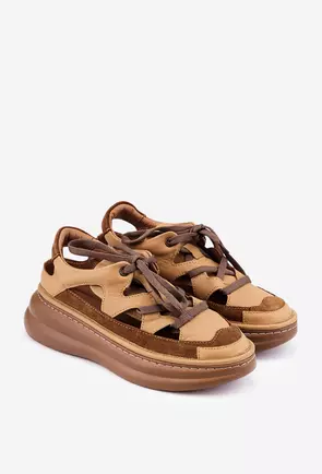 Pantofi maro din piele cu decupaje